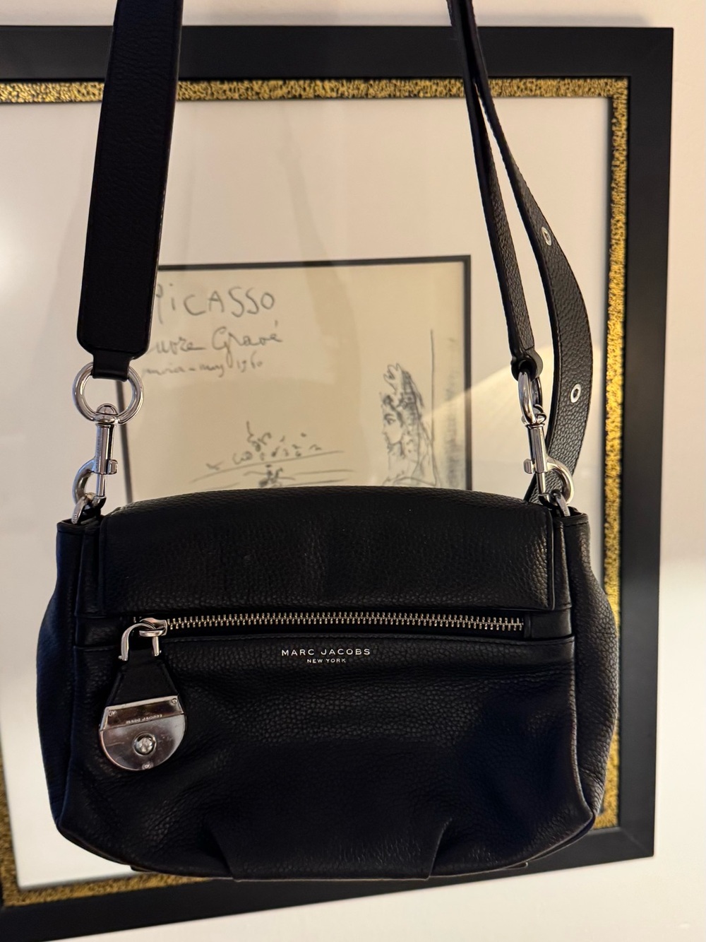 Marc Jacobs Black Pebbled Leather Crossbody with Silver Hardware